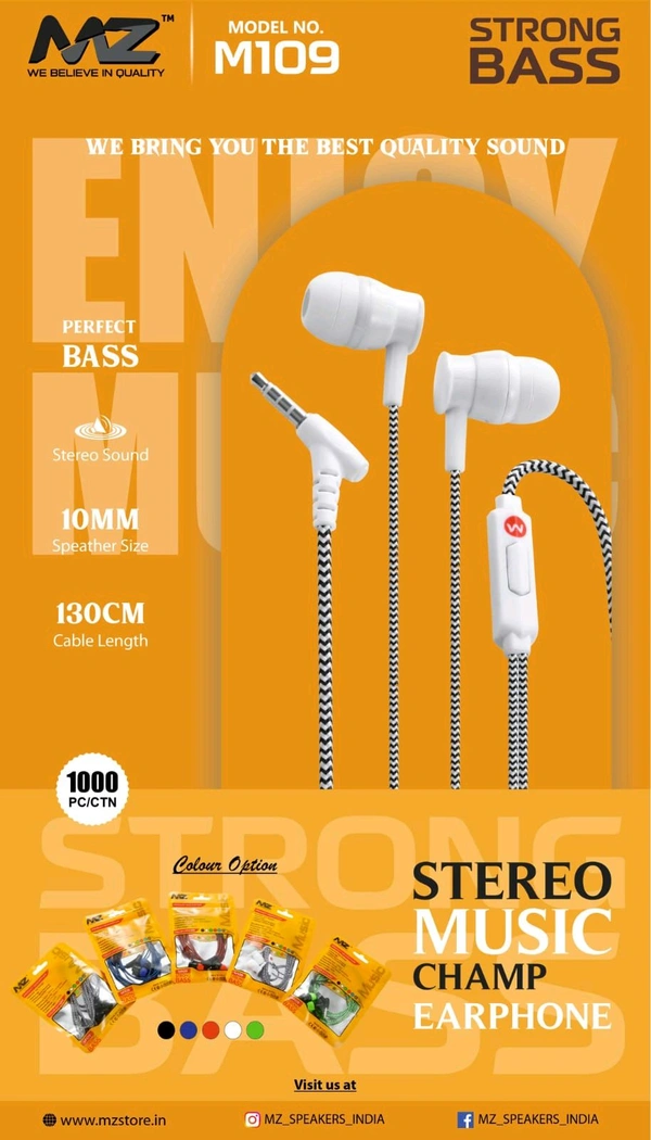MZ M109 Strong Bass Stereo Music Champ Earphone  - M109 H/F