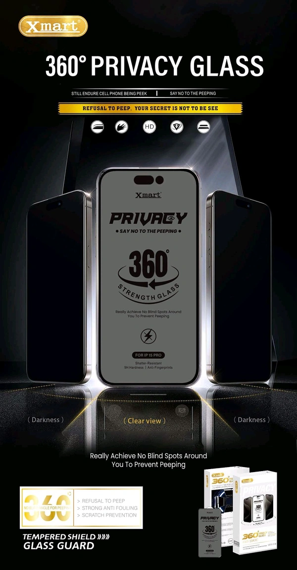 Xmart 360° Anti Peeping Privacy Tempered Glass  - IPhone 16