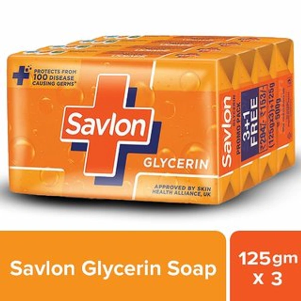 Savlon Glycerine Soap 4 X 75gms Plus Handwash Free - 225 gms