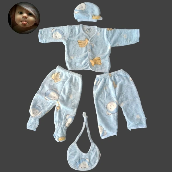 Baby Woolen Sweater Set - Blue, 0-6 Months