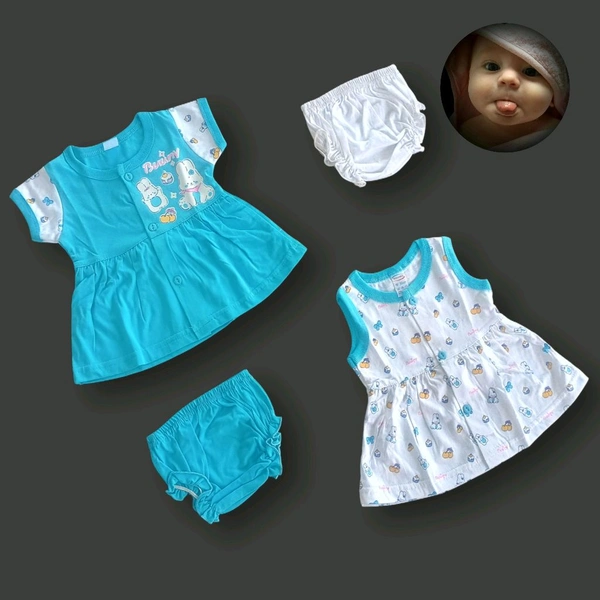 Baby Frock | Front Open | Pack Of 2 - Sky