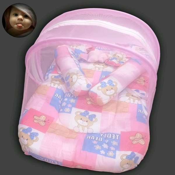 *Primium | Baby 3 Pillow Mosquito Net Bed Sheet - Pink