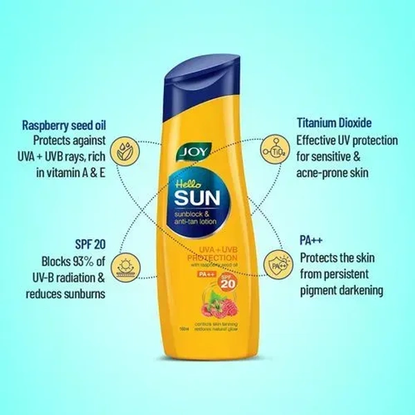 Joy Hello Sun SPF 20 UVA + UVB Protection Sunblock & Anti-Tan Lotion 300 ml - 300 ml