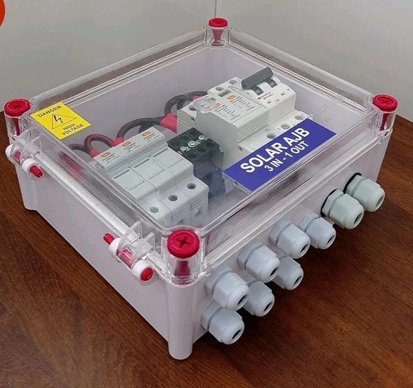 DCDB 3 in 1 Out 600V Inbuilt 3 x 20A Fuses, 600V SPD and MCB (3 Series/String x up to 12 Panels Max.) (with MCB, 3IN1 600V) - White, 1Kg, 26×28×11Cm