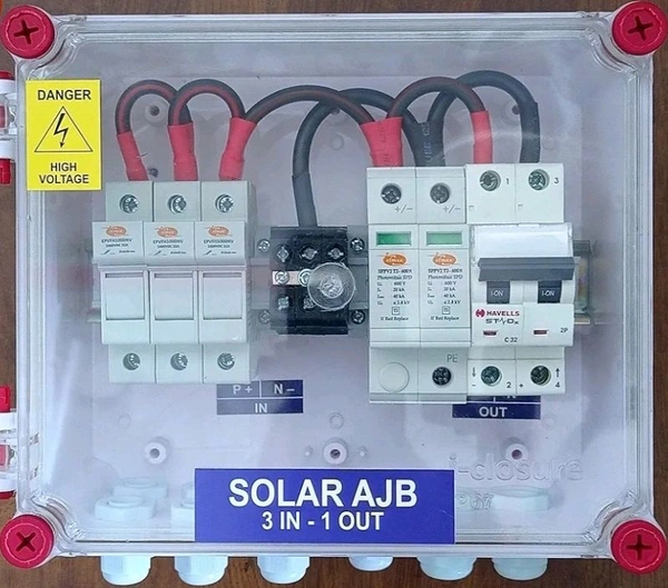 DCDB 3 in 1 Out 600V Inbuilt 3 x 20A Fuses, 600V SPD and MCB (3 Series/String x up to 12 Panels Max.) (with MCB, 3IN1 600V) - White, 1Kg, 26×28×11Cm
