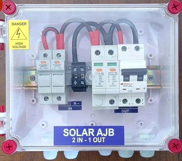 Solar AJB DCDB 2 in 1 Out 600V Inbuilt 2 x 20A Fuses, 600V SPD,  (2 Series/String x up to 12 Panels Max.) ( 2IN1 600V SPD) - White, . 800, 26×28×11Cm