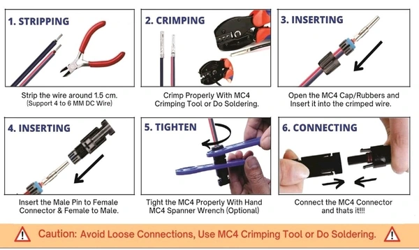 MC4 Wire Connector for Solar Panels (Set of 1 Pair) - Black, 6×4×2, 12g