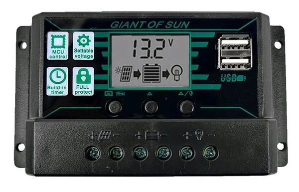 10A Intelligent LCD Solar Controller - BLACK/BLUE/GREEN, 15×8×4 Cm, 150gm