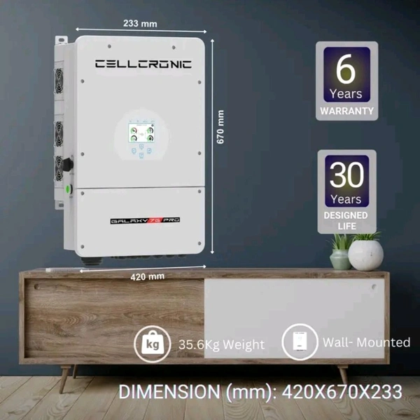 Cellcronic Galaxy 7G PRO 10kw 48v Single Phase Triple Mppt Hybrid Inverter - White, 36, 420*670*233