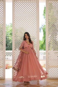 Anarkali Digital printed Gown - L, Peach