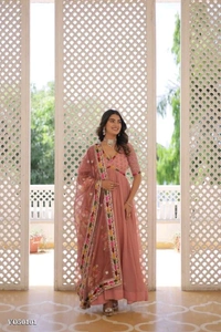 Anarkali Digital printed Gown - L, Peach