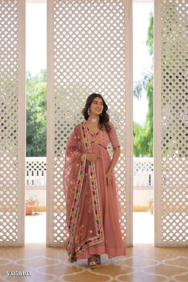 Anarkali Digital printed Gown - L, Peach