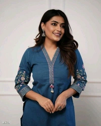 Royal Work Kurti With Pant - XXL, Royal Blue