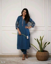 Royal Work Kurti With Pant - XXXL, Royal Blue