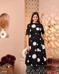 Black Printed Kurti With Pant - M