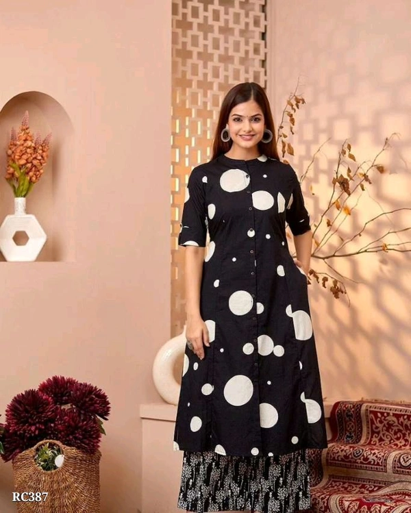 Black Printed Kurti With Pant - XL