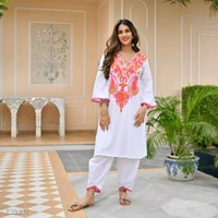 Premium Cotton Kurti With Pant - L