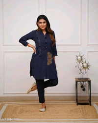Classy Cotton Kurti With Pant - L, Yellow
