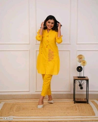 Classy Cotton Kurti With Pant - L, Yellow