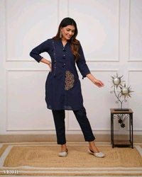 Classy Cotton Kurti With Pant - L, Yellow