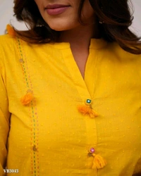 Classy Cotton Kurti With Pant - L, Yellow