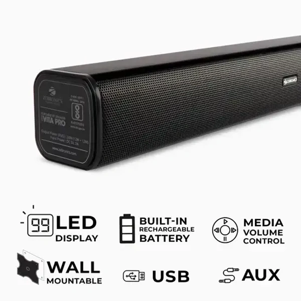 ZEBRONICS Zeb Vita Pro with TWS 24 W Bluetooth Soundbar (Black, Stereo Channel) - 24W