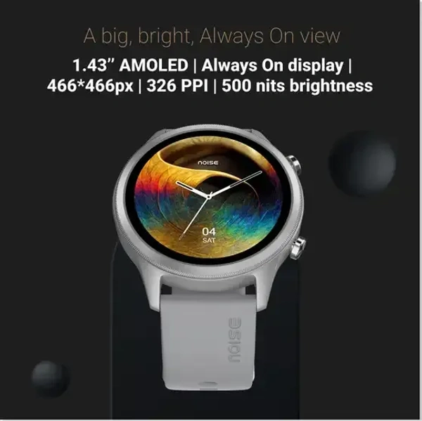 Noise Evolve 3 1.43" AMOLED Always-On Display with Bluetooth Calling, Metallic Design Smartwatch (Silver Grey Strap, Regular) - White