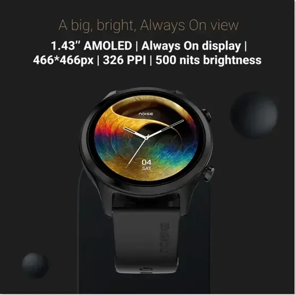 Noise Evolve 3 1.43" AMOLED Always-On Display with Bluetooth Calling, Metallic Design Smartwatch (Carbon Black Strap, Regular) - Black