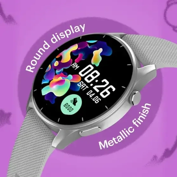 Noise Crew 1.38 Round Display with Bluetooth Calling, Metallic finish, IP68 Rating Smartwatch (Grey Strap, Regular) - White