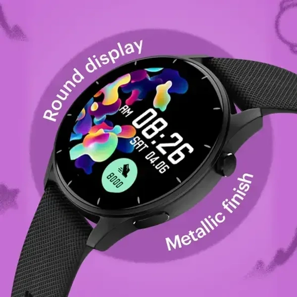 Noise Crew 1.38 Round Display with Bluetooth Calling, Metallic finish, IP68 Rating Smartwatch (Black Strap, Regular) - Black