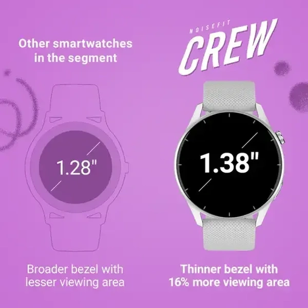 Noise Crew 1.38 Round Display with Bluetooth Calling, Metallic finish, IP68 Rating Smartwatch (Grey Strap, Regular) - White