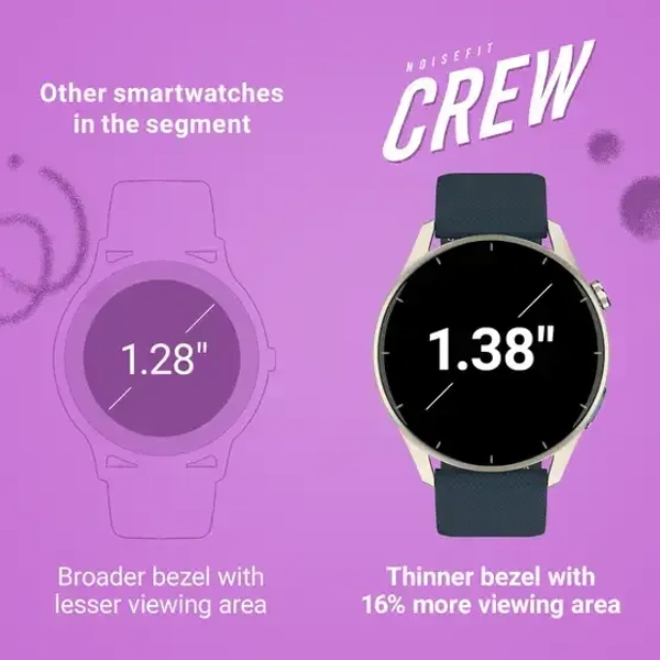 Noise Crew 1.38 Round Display with Bluetooth Calling, Metallic finish, IP68 Rating Smartwatch (Midnight Blue Strap, Regular) - Blue