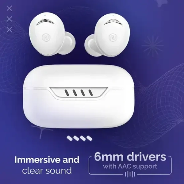 Noise Buds Trance with 45 Hrs Playtime, Low Latency (up to 40ms), HyperSync, and IPX5 Bluetooth (Jet Black, True Wireless) - White