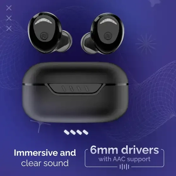 Noise Buds Trance with 45 Hrs Playtime, Low Latency (up to 40ms), HyperSync, and IPX5 Bluetooth (Jet Black, True Wireless) - Black