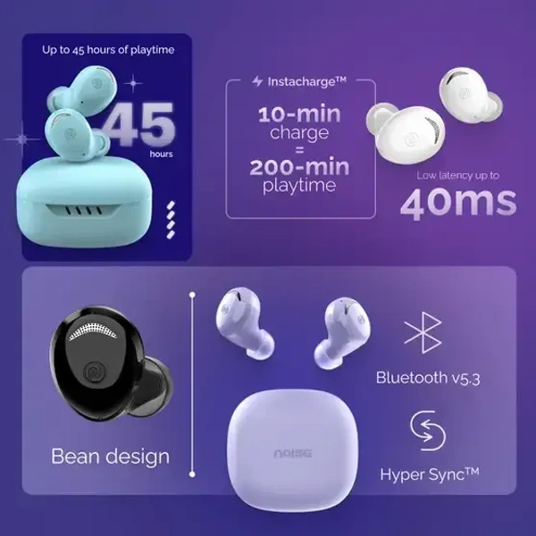 Noise Buds Trance with 45 Hrs Playtime, Low Latency (up to 40ms), HyperSync, and IPX5 Bluetooth (Space Blue, True Wireless) - Blue