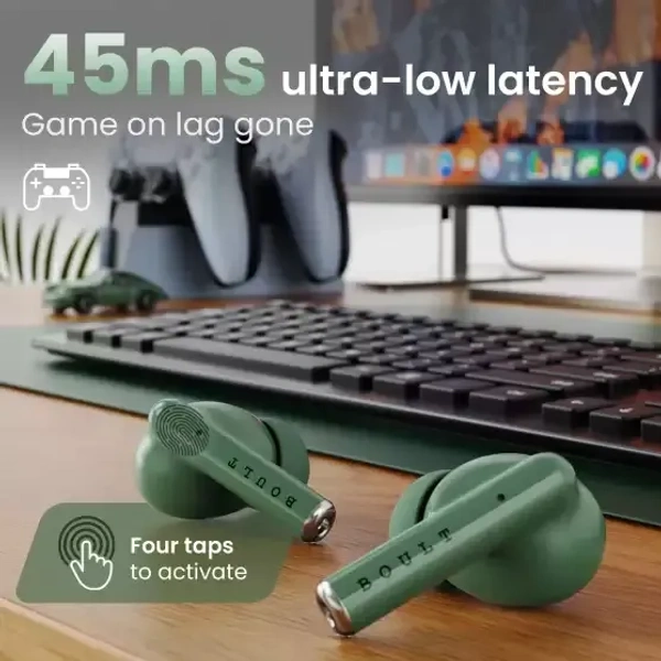 Boult W20 with Zen ENC Mic, 35H Battery Life, Low Latency Gaming, Made in India, 5.3v Bluetooth (Glacier Blue, True Wireless) - Green Kelp
