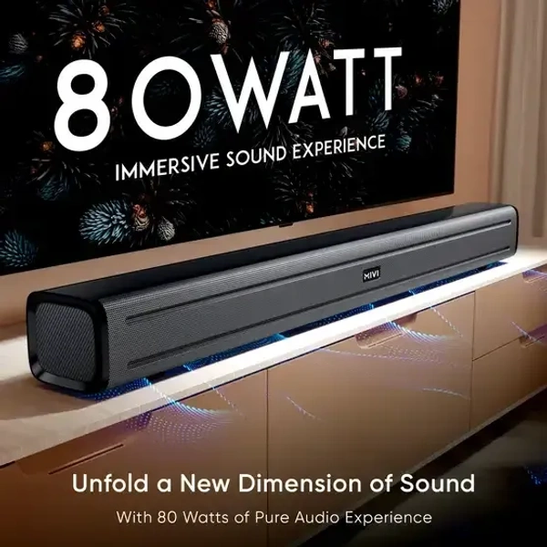 Mivi Fort S80 with 2 inBuilt Subwoofers, 3EQ Modes, Remote Ctrl 80 W Bluetooth Soundbar (Black, 2.2 Channel) - 80W