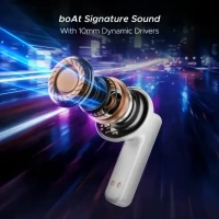 boAt Airdopes Drift with Beast Mode, Blazing LEDs, 40 HRS Playback & ENx Technology Bluetooth Gaming (White Sabre, True Wireless) - White