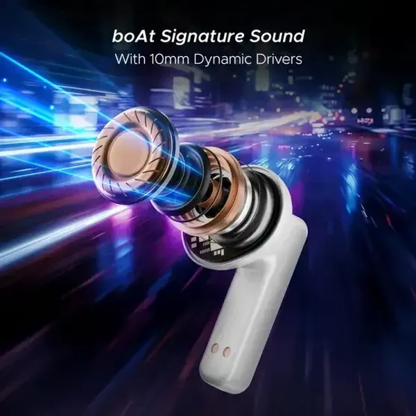 boAt Airdopes Drift with Beast Mode, Blazing LEDs, 40 HRS Playback & ENx Technology Bluetooth Gaming (White Sabre, True Wireless) - White