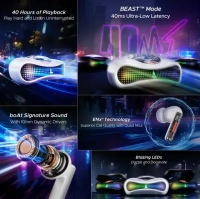 boAt Airdopes Drift with Beast Mode, Blazing LEDs, 40 HRS Playback & ENx Technology Bluetooth Gaming (White Sabre, True Wireless) - White