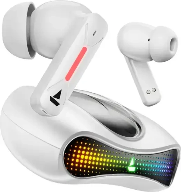 boAt Airdopes Drift with Beast Mode, Blazing LEDs, 40 HRS Playback & ENx Technology Bluetooth Gaming (White Sabre, True Wireless) - White