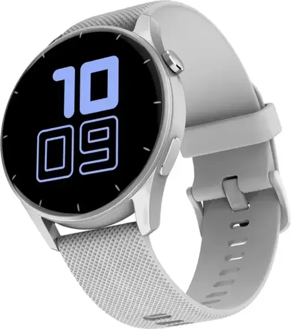 Noise Crew 1.38 Round Display with Bluetooth Calling, Metallic finish, IP68 Rating Smartwatch (Grey Strap, Regular) - White