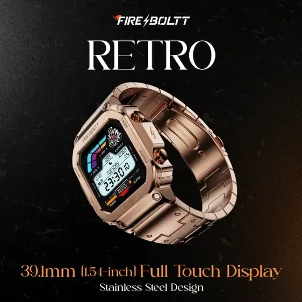 Fire-Boltt Retro 39.1mm (1.54) Display, Bluetooth call, Voice Assistance, Steel Straps Smartwatch (Rose Gold Strap, Free Size) - Golden Sand