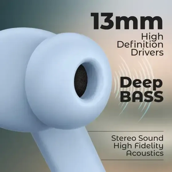 PTron Bassbuds Nova - AI ENC 4 Mics, 40hrs Playback, Deep Bass, 50ms Low Latency Bluetooth (Light Blue, True Wireless)