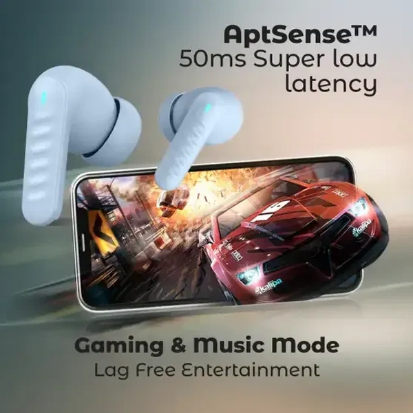 PTron Bassbuds Nova - AI ENC 4 Mics, 40hrs Playback, Deep Bass, 50ms Low Latency Bluetooth (Light Blue, True Wireless)