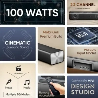 Mivi Fort S100 with 2 inBuilt Subwoofers,3EQ Modes, Remote Ctrl 100 W Bluetooth Soundbar (Black, 2.2 Channel) - 100W