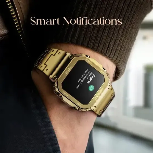 Fire-Boltt Retro 39.1mm (1.54) Display, Bluetooth call, Voice Assistance, Steel Straps Smartwatch (Rose Gold Strap, Free Size) - Golden Sand