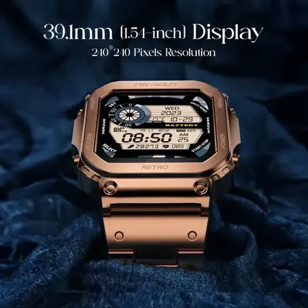 Fire-Boltt Retro 39.1mm (1.54) Display, Bluetooth call, Voice Assistance, Steel Straps Smartwatch (Rose Gold Strap, Free Size) - Golden Sand