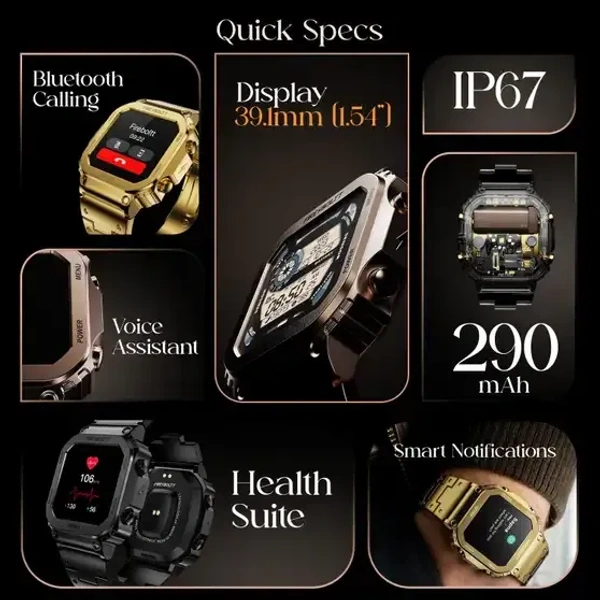 Fire-Boltt Retro 39.1mm (1.54) Display, Bluetooth call, Voice Assistance, Steel Straps Smartwatch (Rose Gold Strap, Free Size) - Golden Sand