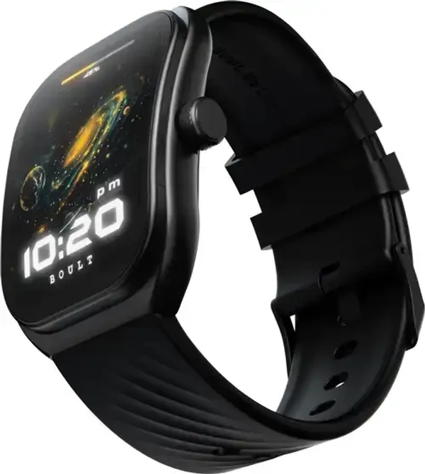 Boult Trail 2.01" 3D Curved HD Display, Working Crown, 190+ Watch Faces, Health Track Smartwatch (Raven Black Strap, Free Size) - Black